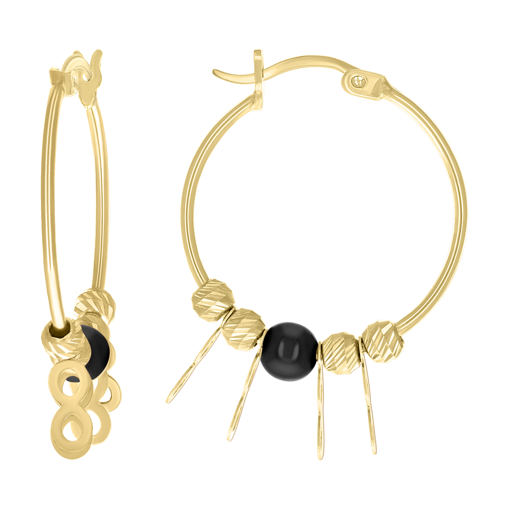 10kt 10k Yellow Gold Womens Infinity Black Beaded Hoop Earrings